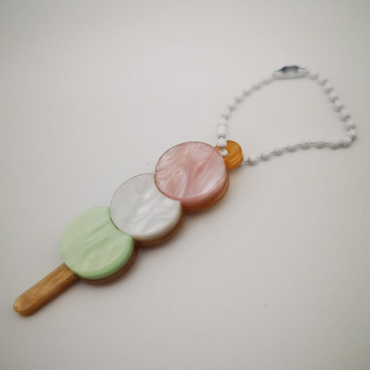 Dango bag charm green pink white beige acrylic and metal