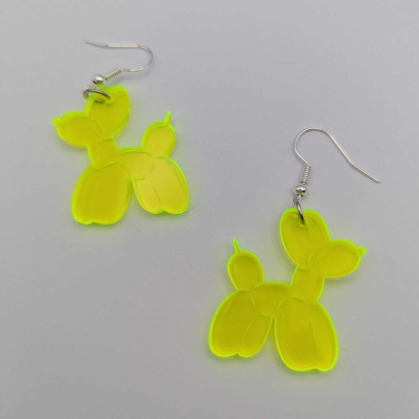 dog shaped balloon glow green acrylic stainless steel earrings silver hook