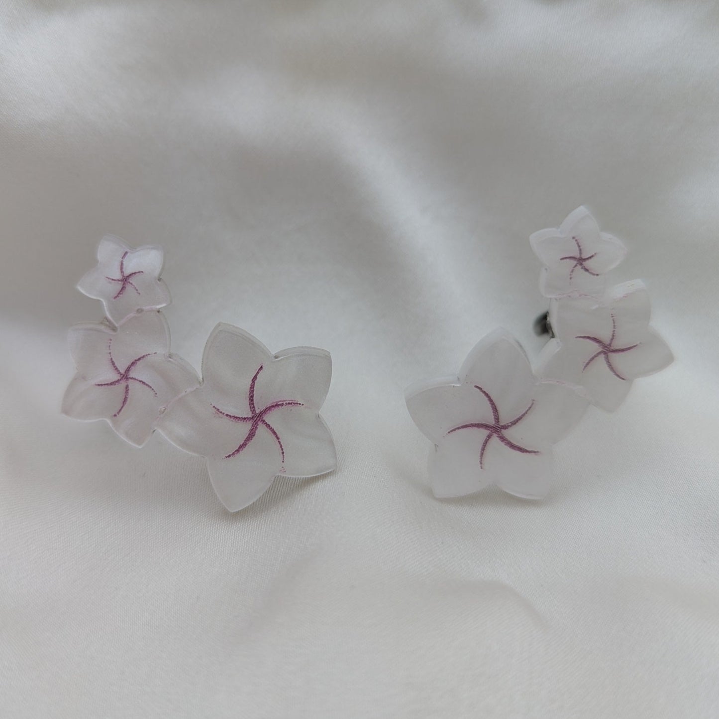 frangipani brand flower earrings climber white pink acrylic stainless steel stud clip on