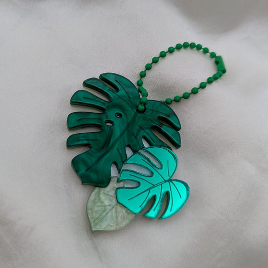 monstera plant bag charm green acrylic metal