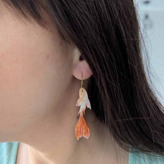 koi light fish earrings orange white acrylic stainless steel gold hoop