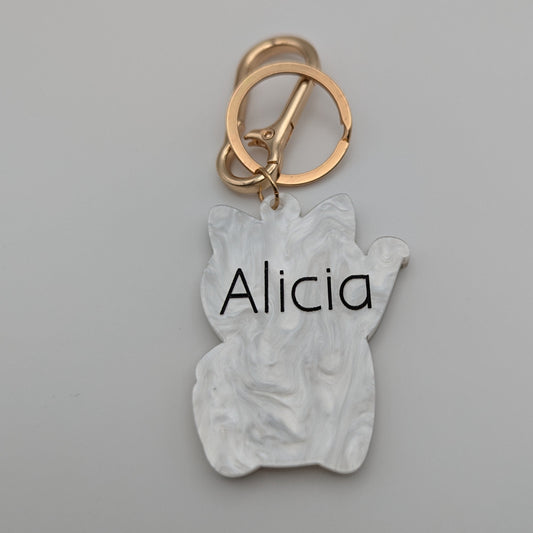 maneki neko bag charm customized white gold pink red acrylic metal keyring