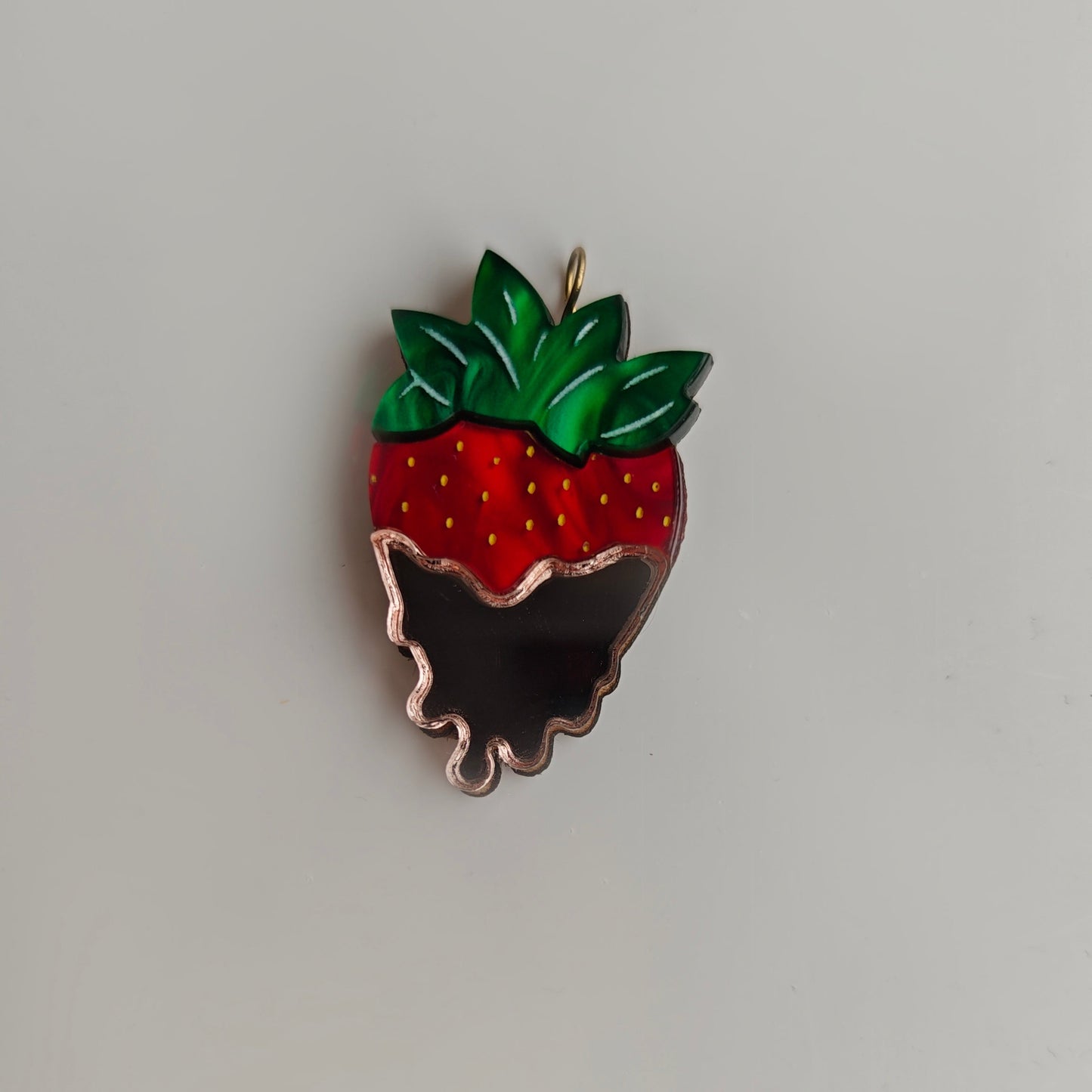 strawberry cream pendant charm neck chain dark green marbled red dusty pink laser cut acrylic hypoallergenic lightweight light yellow gold plated S925 sterling silver stainless steel