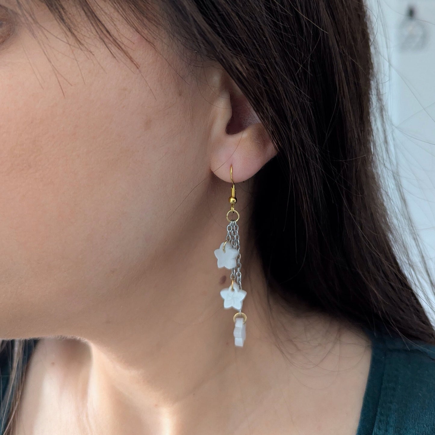 chained lowers earrings chain long white gold stainless steel acrylic hook
earrings statement bold light-wear comfortable hypoallergenic stainless wear