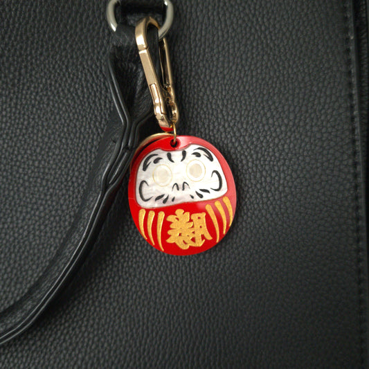 daruma doll eyes golden red face clasp keyring metallic marbled white fortune perseverance