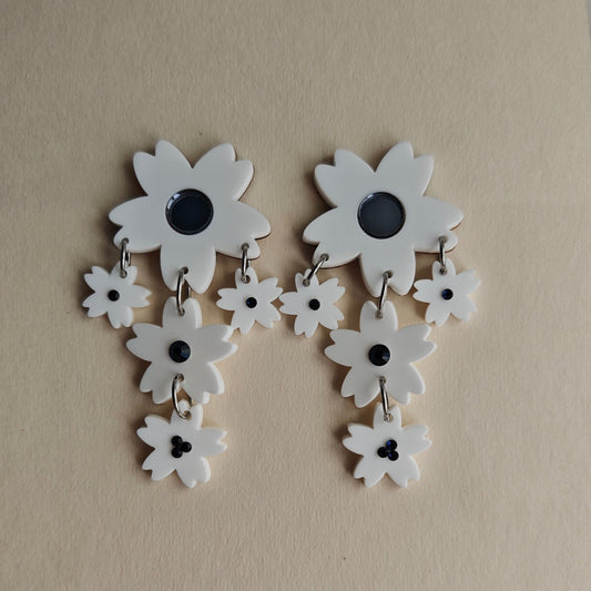 flowers dangled white grey crystal acrylic wood stainless steel hypoallergenic