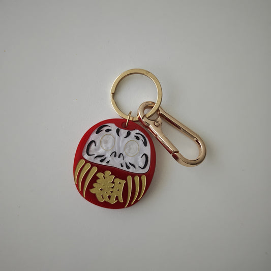 daruma doll eyes golden red face clasp keyring metallic marbled white fortune perseverance