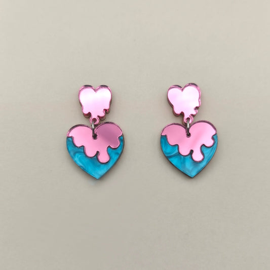 earring melting glazing heart lightweight acrylic metallic mirror pink marble blue stainless steel hypoallergenic wood