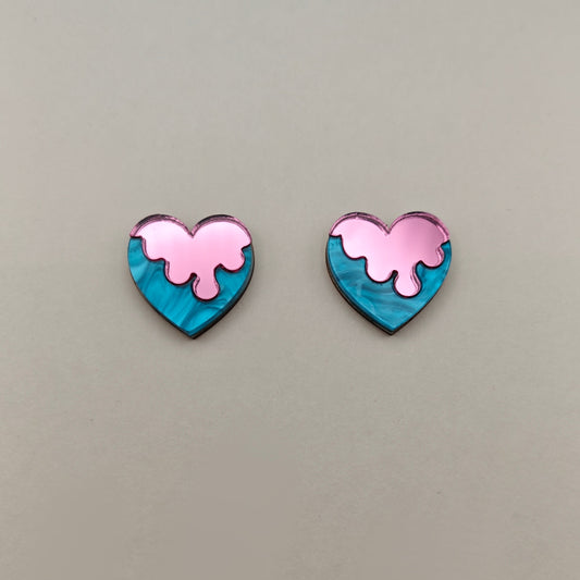 earring melting glazing heart lightweight acrylic metallic mirror pink marble blue stainless steel hypoallergenic wood
