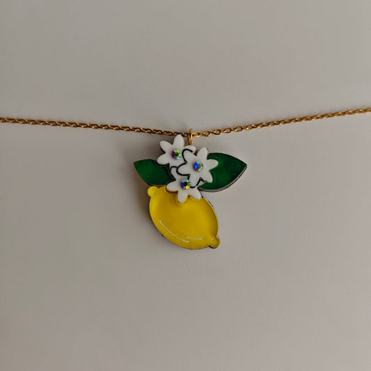 lemon sicilian flower leaves acrylic wood stainless steel sterling silver s925 yellow white marble green lightweight chain 40cm