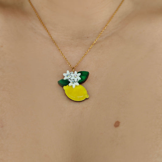 lemon sicilian flower leaves acrylic wood stainless steel sterling silver s925 yellow white marble green lightweight chain 40cm