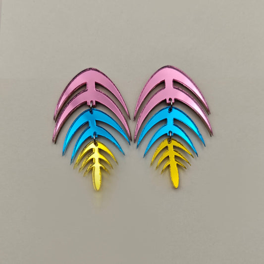 palm leaf pink blue yellow acrylic lightweight stainless steel hypoallergenic 