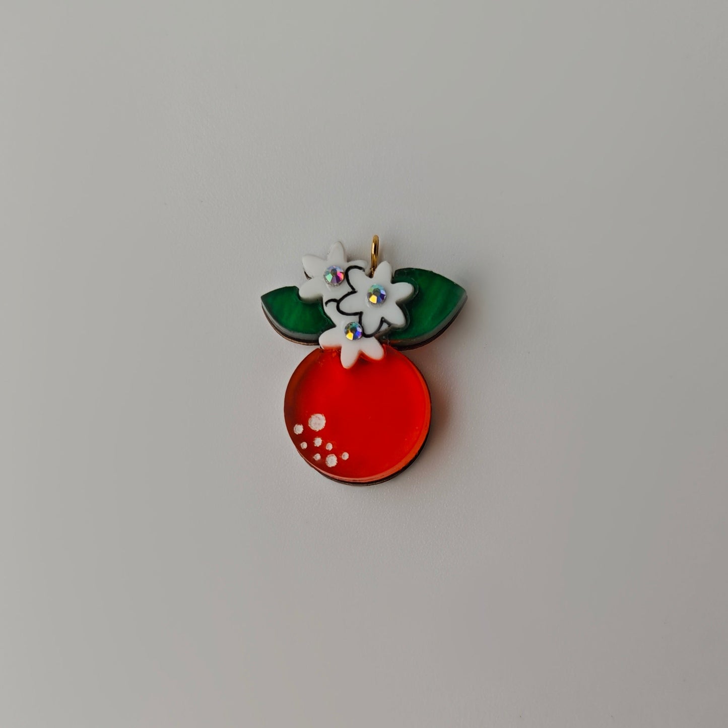 Orange fruit branch flowers leaves lightweight acrylic wood crystal stainless steel hand inked hypoallergenic