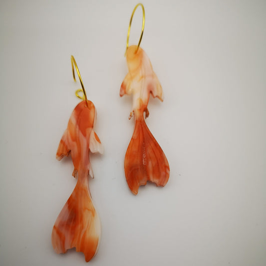 koi light fish earrings orange white acrylic stainless steel gold hoop