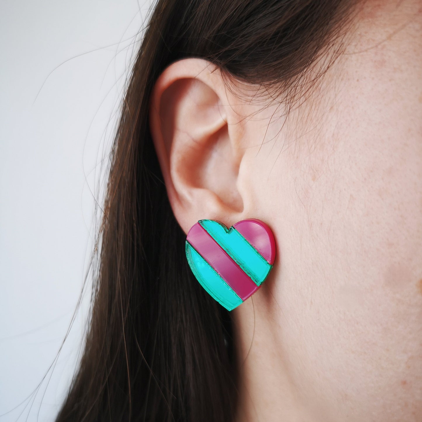 Striped heart - Hot Pink and Mirror Green