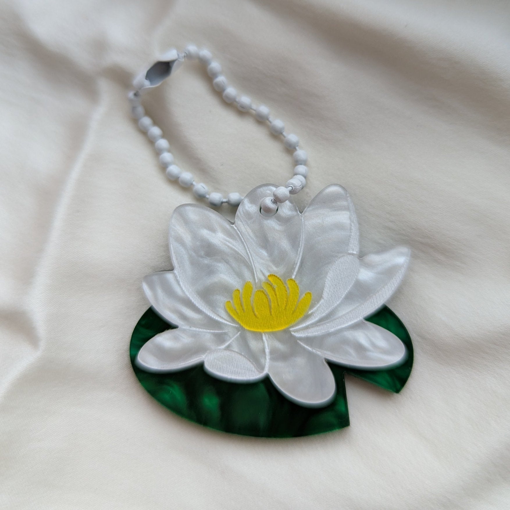 nenufar lilypad bag charm green white yellow acrylic and metal