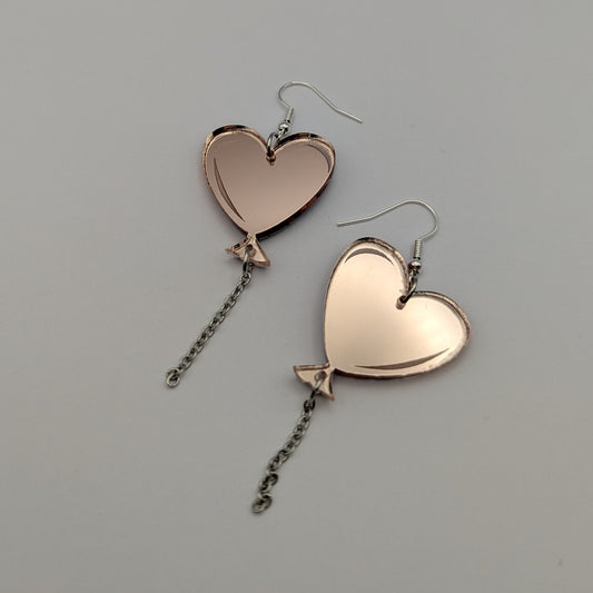 love is in the air heart balloon mirror pink stainless steel acrylic chain hook earrings