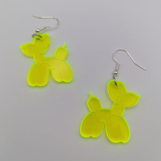 dog shaped balloon glow green acrylic stainless steel earrings silver hook