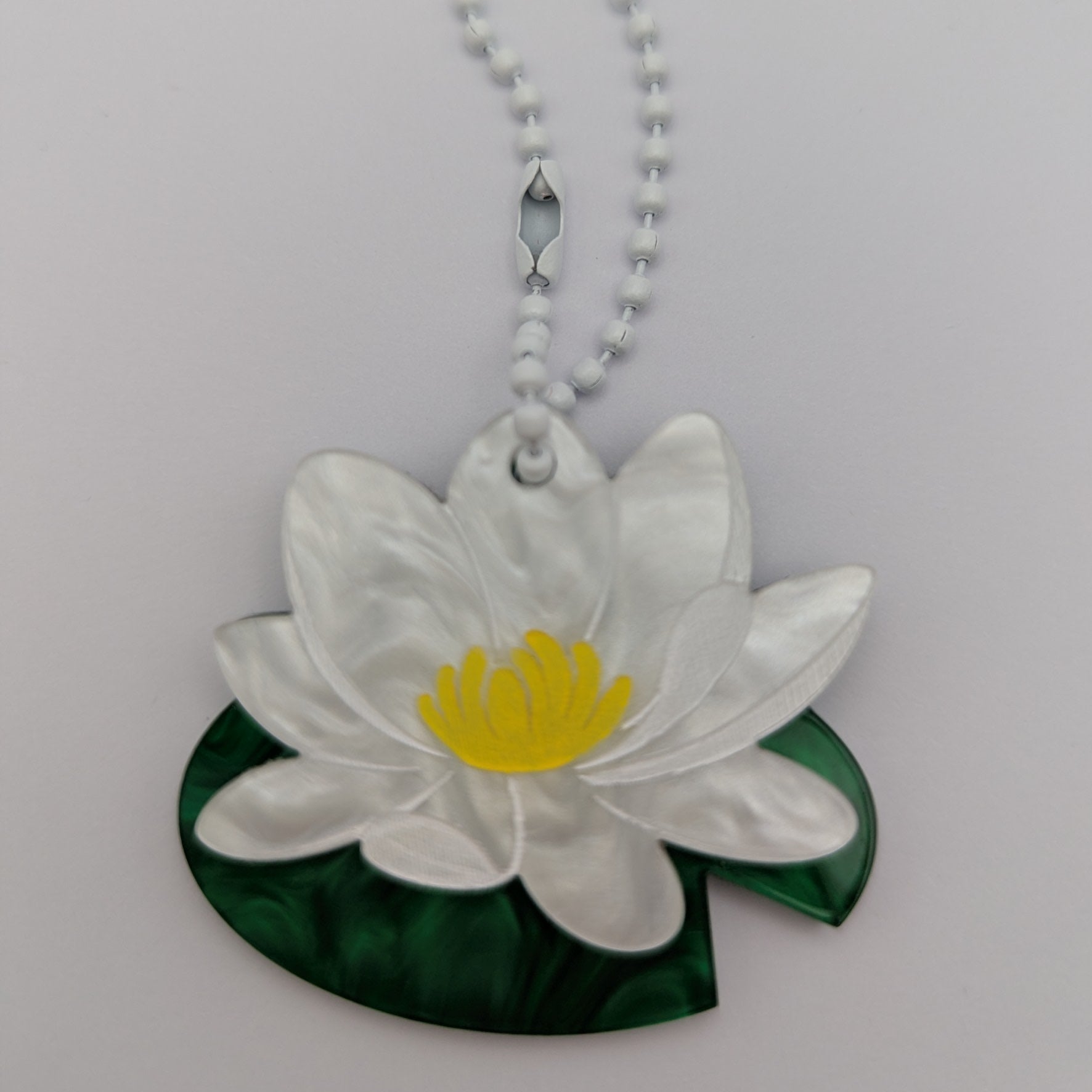 nenufar lilypad bag charm green white yellow acrylic and metal