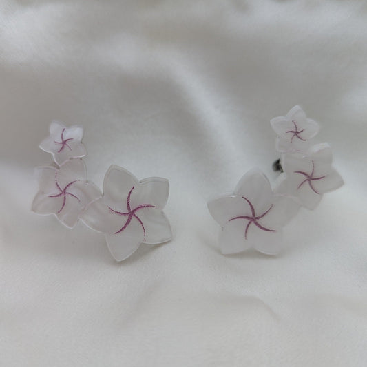 frangipani brand flower earrings climber white pink acrylic stainless steel stud clip on