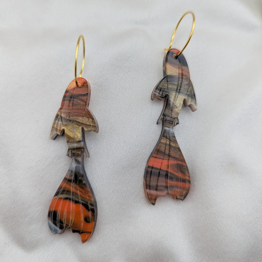 dark koi fish earrings orange black white gold acrylic stainless steel hoop
