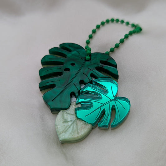 monstera plant bag charm green acrylic metal