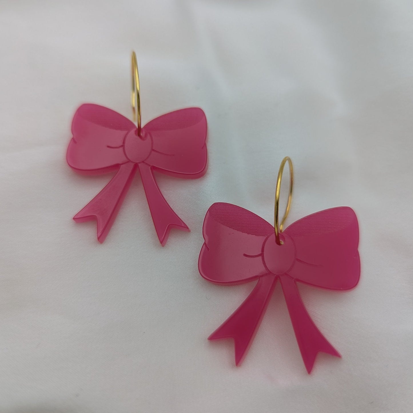 bow lace pink earrings acrylic stainless steel gold hoop