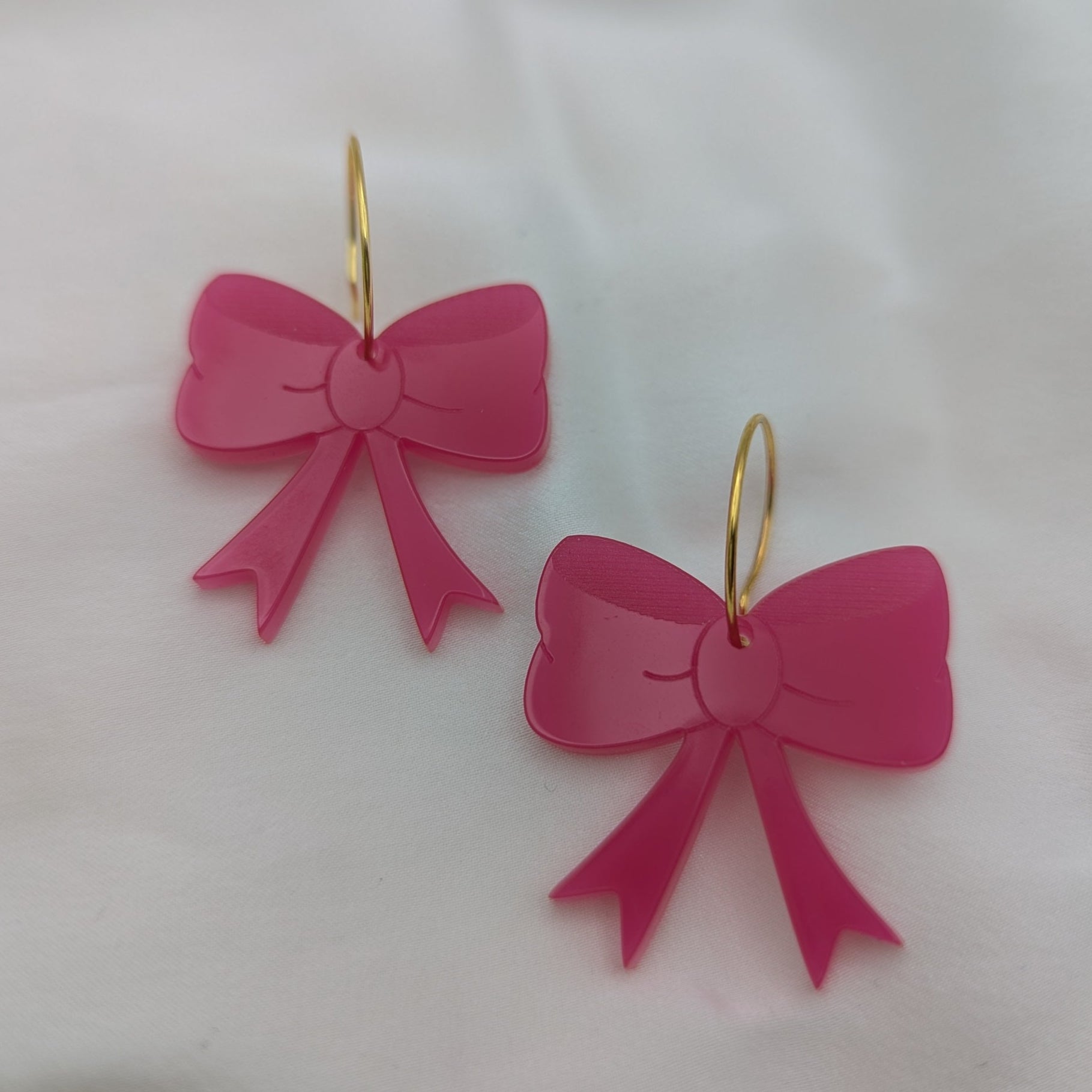 bow lace pink earrings acrylic stainless steel gold hoop