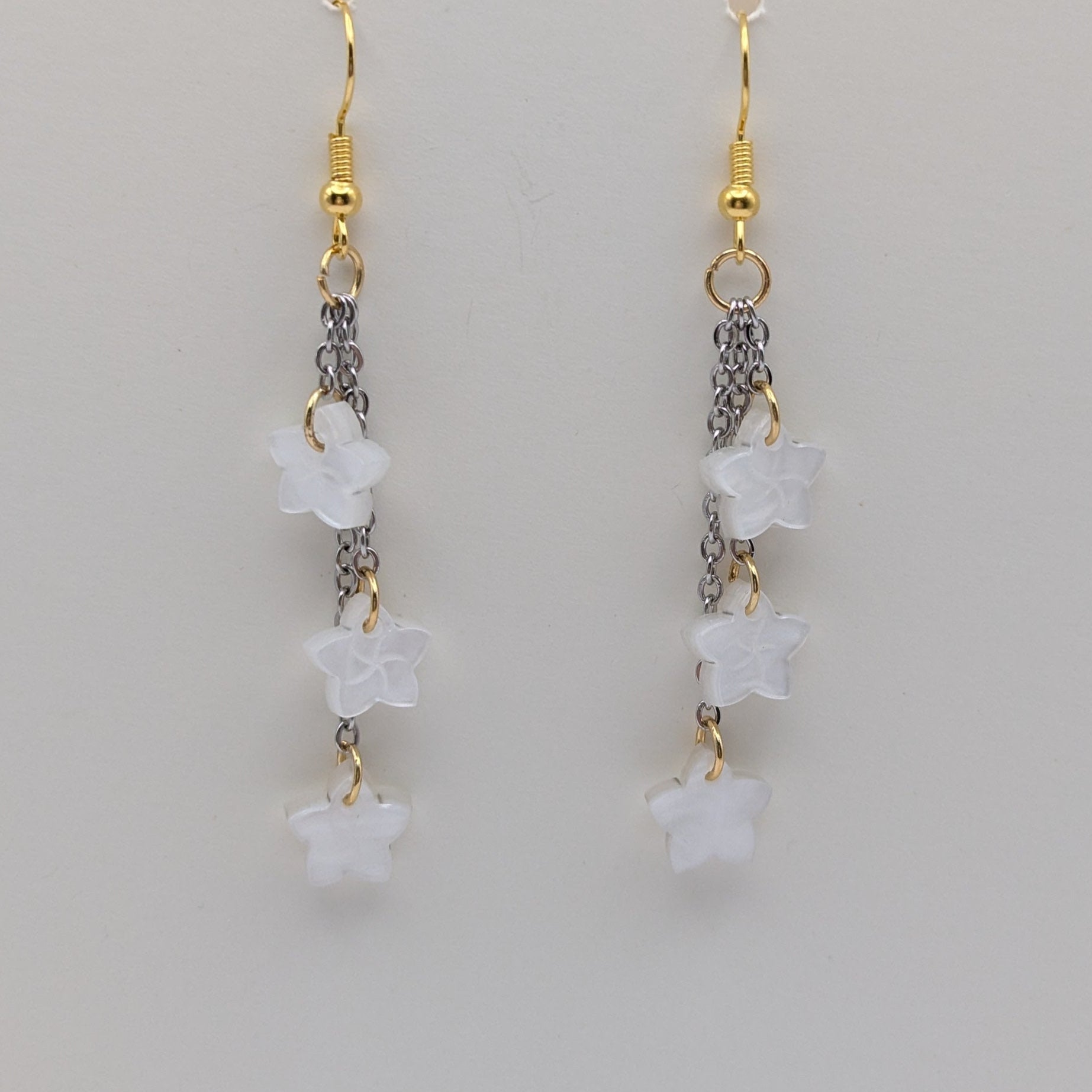 chained lowers earrings chain long white gold stainless steel acrylic hook
earrings statement bold light-wear comfortable hypoallergenic close