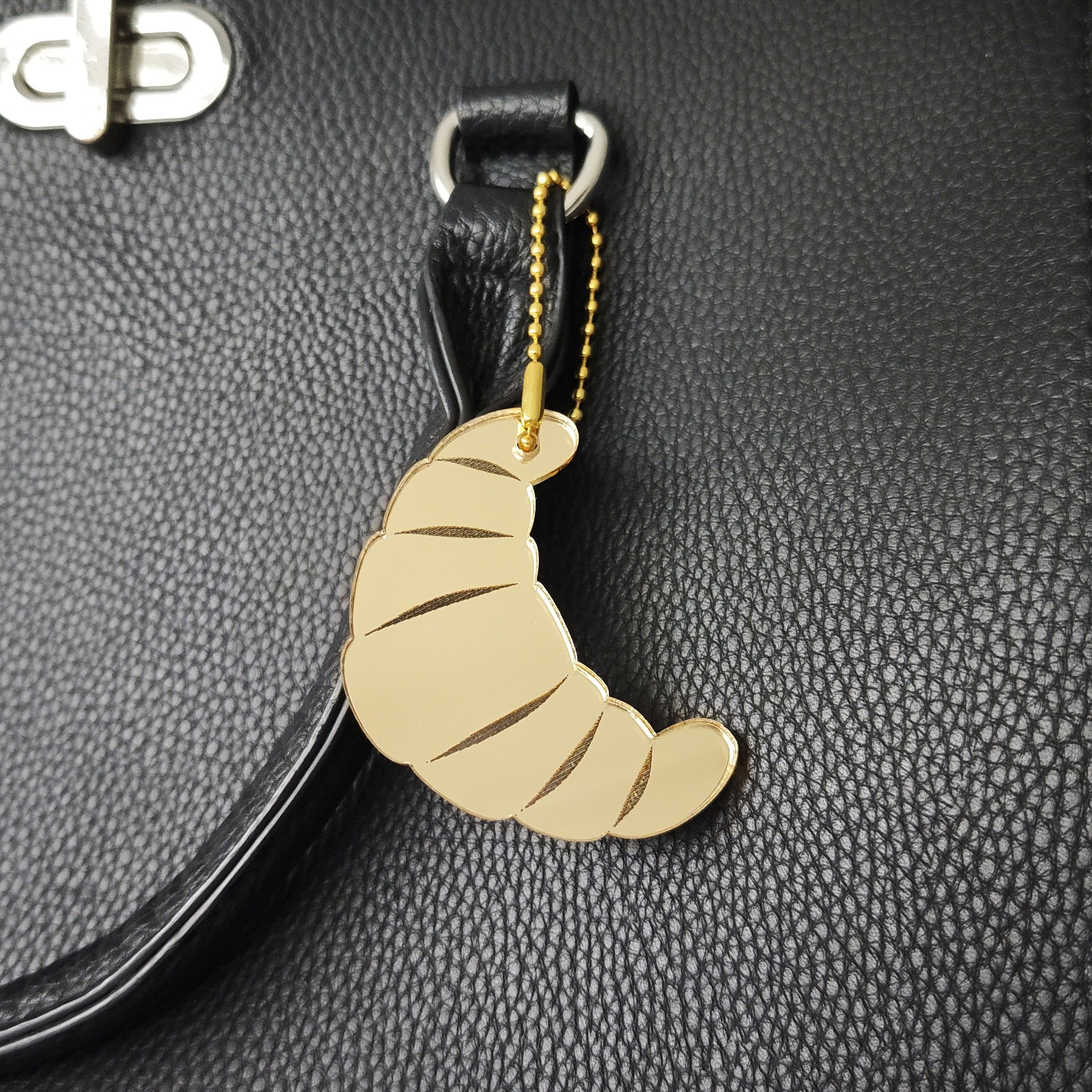 croissant boulangerie gold golden acrylic ball chain metallic mirror pastry 