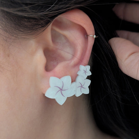 earrings statement bold light-wear comfortable hypoallergenic stainless 
frangipani branch flowers earrings climber white pink acrylic stainless steel stud clip on wear