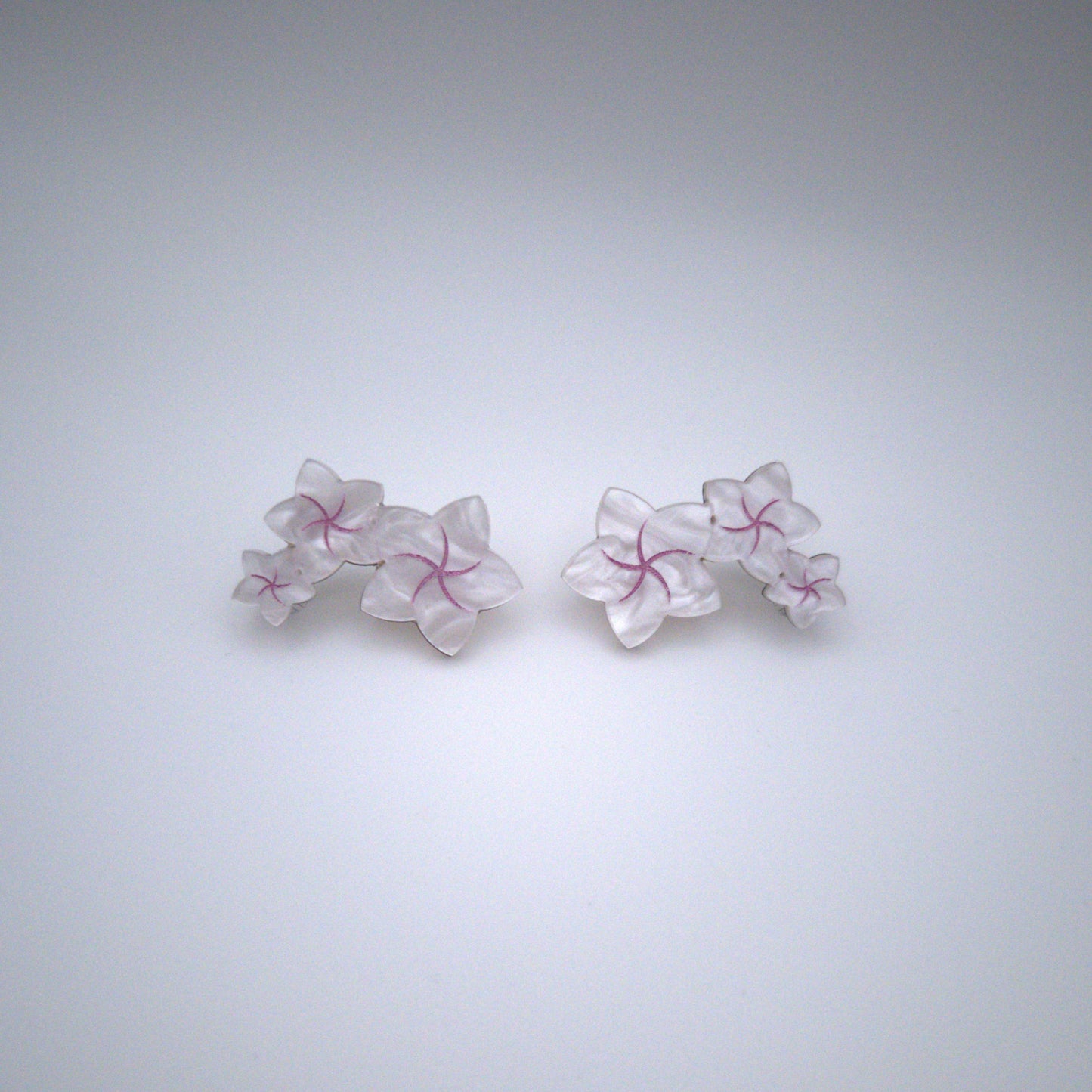 earrings statement bold light-wear comfortable hypoallergenic stainless 
frangipani branch flowers earrings climber white pink acrylic stainless steel stud clip on wear