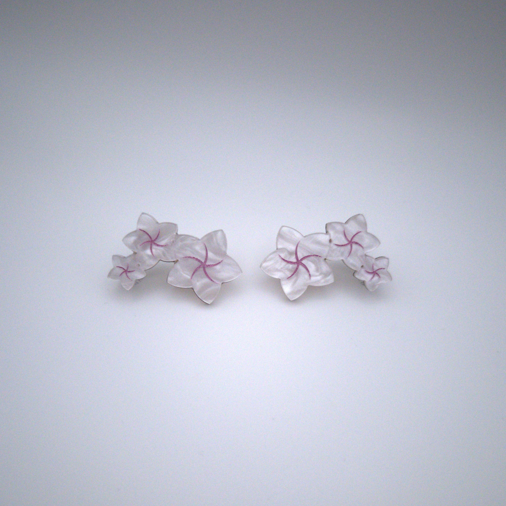 earrings statement bold light-wear comfortable hypoallergenic stainless 
frangipani branch flowers earrings climber white pink acrylic stainless steel stud clip on wear