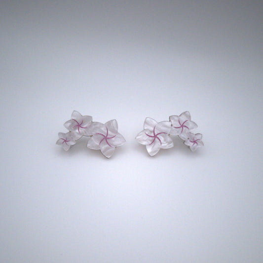 earrings statement bold light-wear comfortable hypoallergenic stainless 
frangipani branch flowers earrings climber white pink acrylic stainless steel stud clip on wear