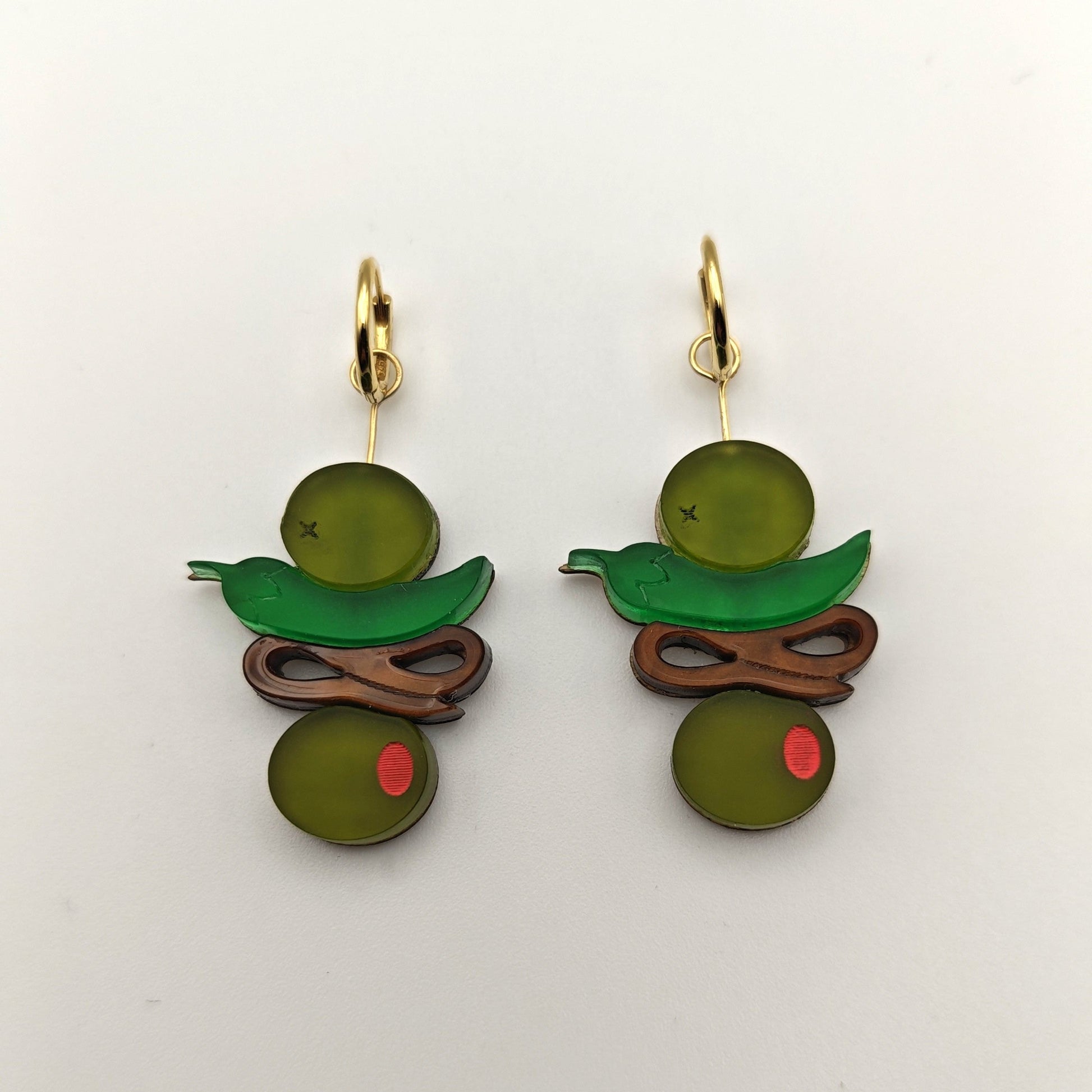 hoop charm earrings gilda green brown and gold