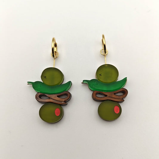 statement stellar bold light-wear comfortable hypoallergenic frosted green olive marble brown wood gold plated hoop charm