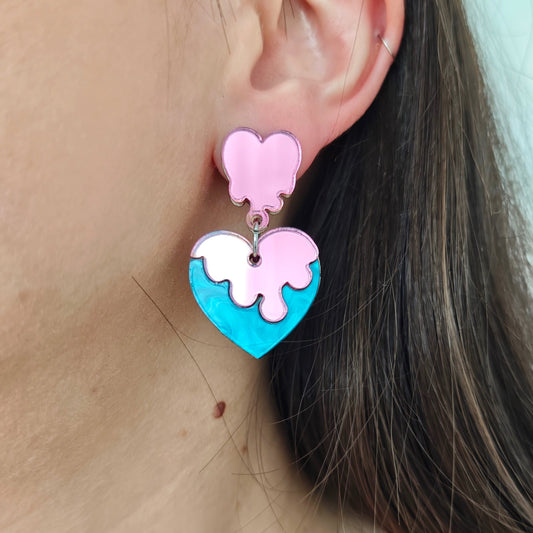 earring melting glazing heart lightweight acrylic metallic mirror pink marble blue stainless steel hypoallergenic wood