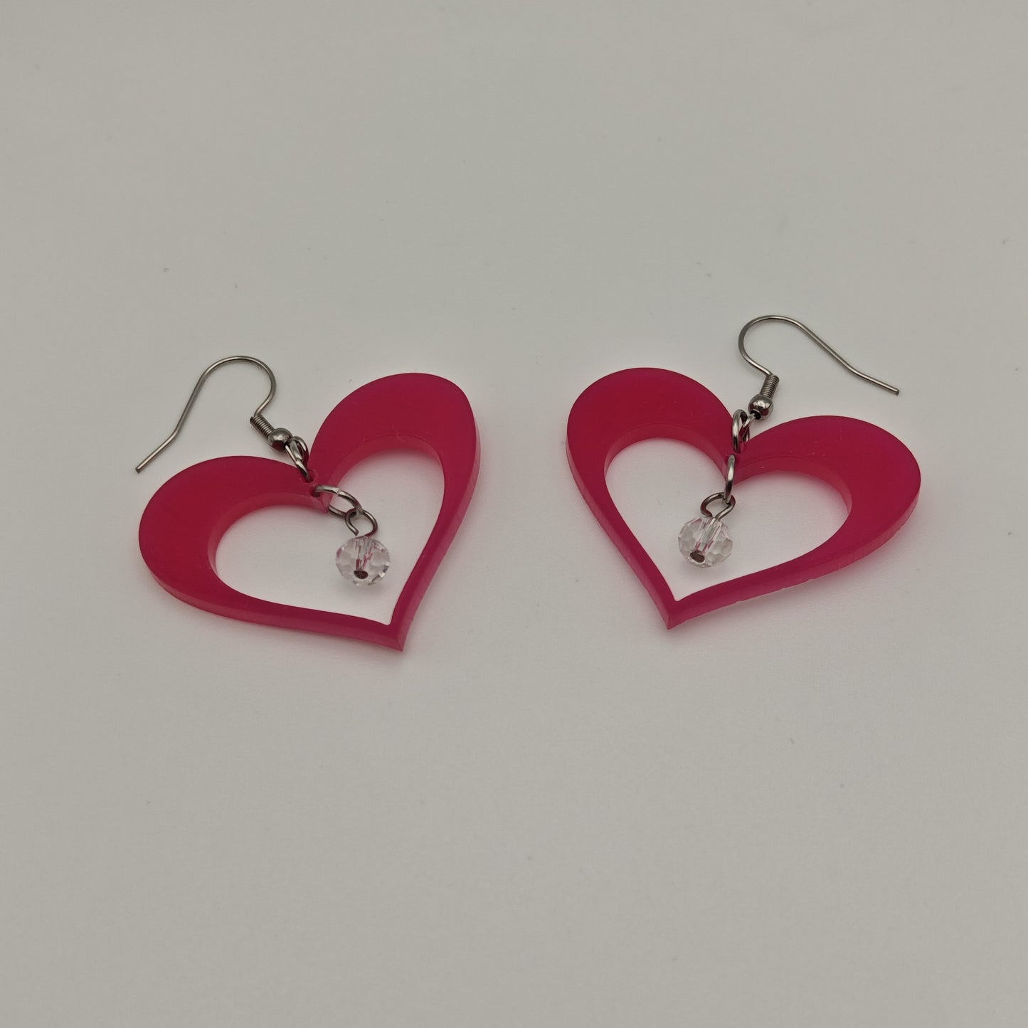 love in pink heart silhouette round glass dangle acrylic stainless steel hook earrings earrings statement bold light-wear comfortable hypoallergenic stainless wear