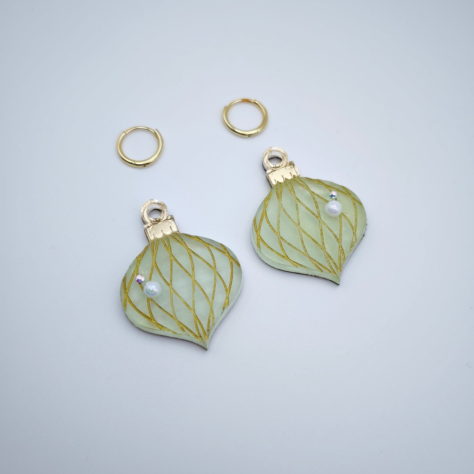 Golden threads light blue azure frosted onion charm hoop