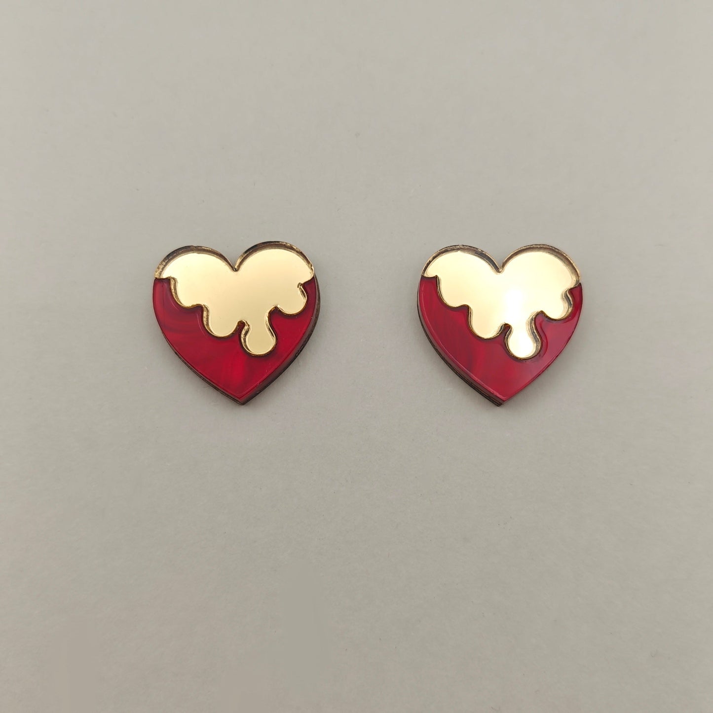 earring melting glazing heart lightweight acrylic metallic mirror gold marble red stainless steel hypoallergenic wood